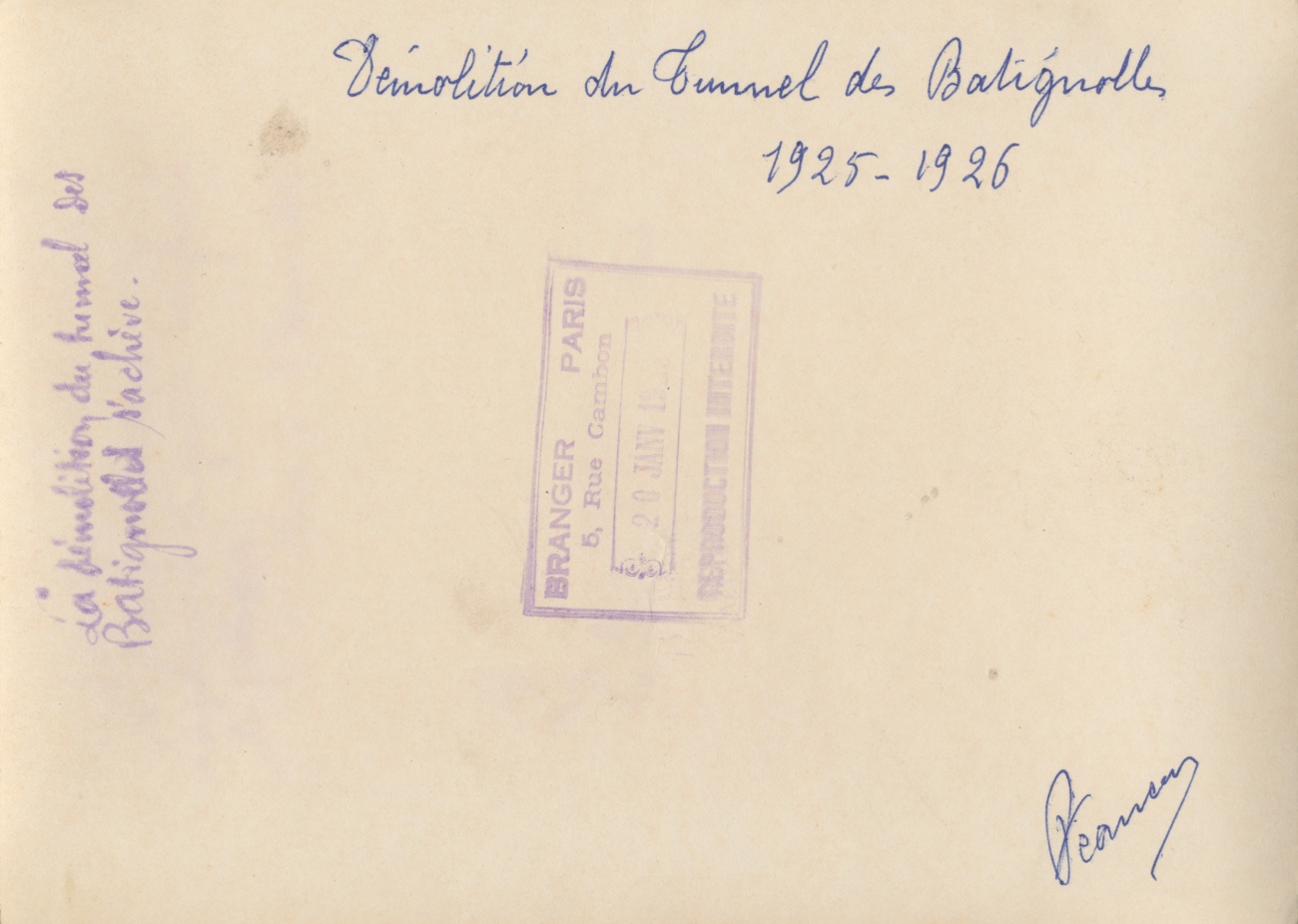 Démolition du Tunnel des Batignolles (verso)